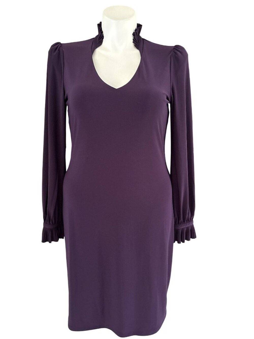 White House Black Market Women's Purple Ruffle Trim Sheath Dress, Size L